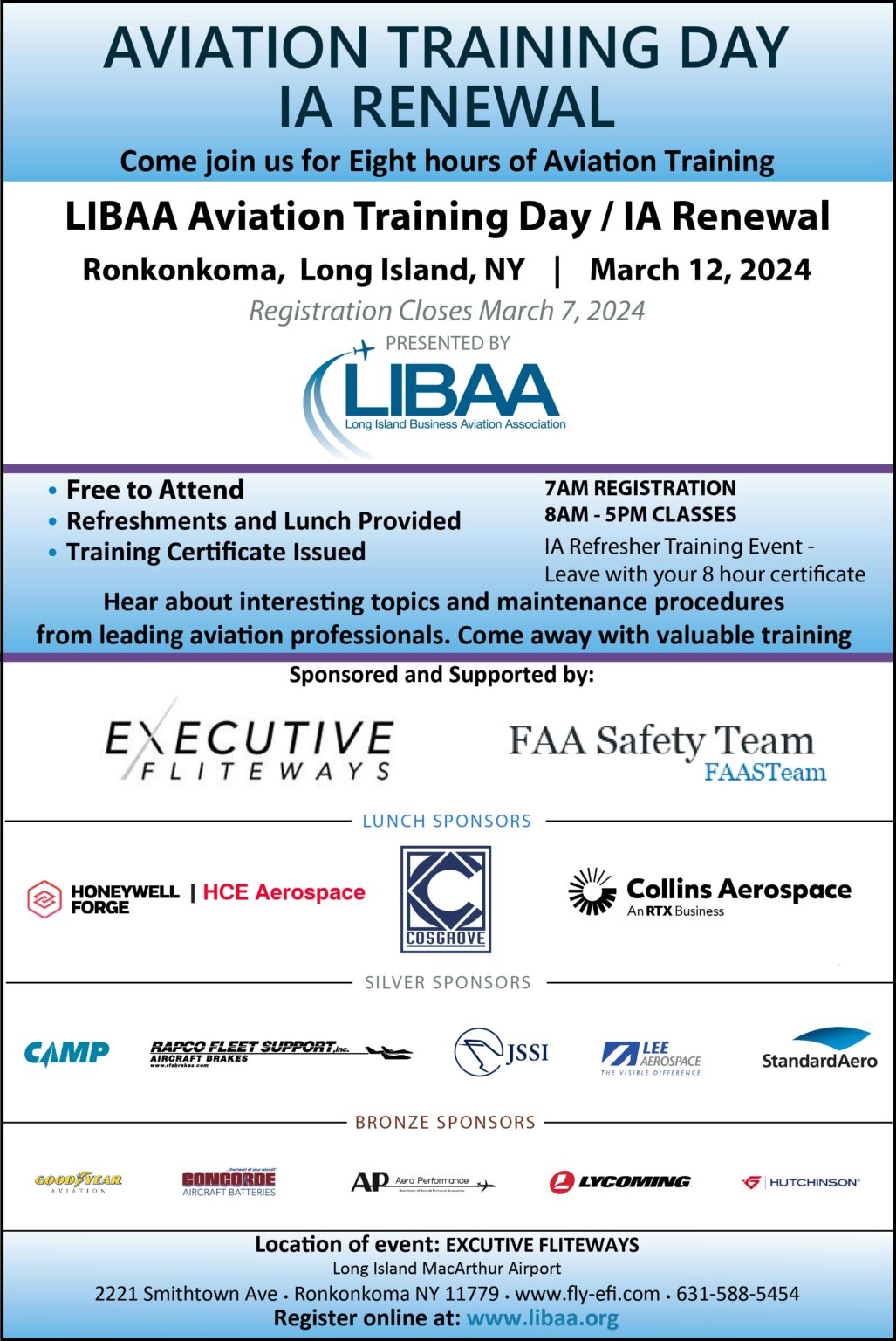 LIBAA Aviation Training Day / IA Renewal Long Island Business